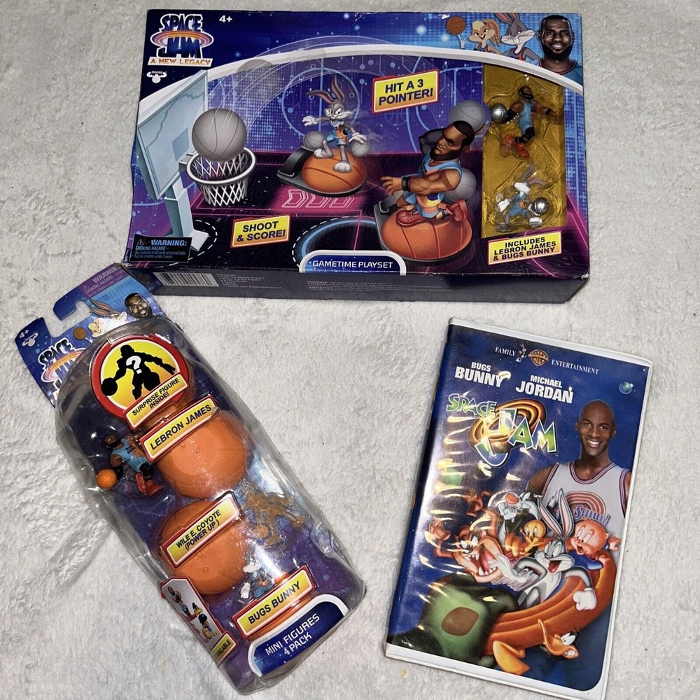 Space Jam Collection. Sealed Toys. VHS Is Used. Vintage. Lebrun James